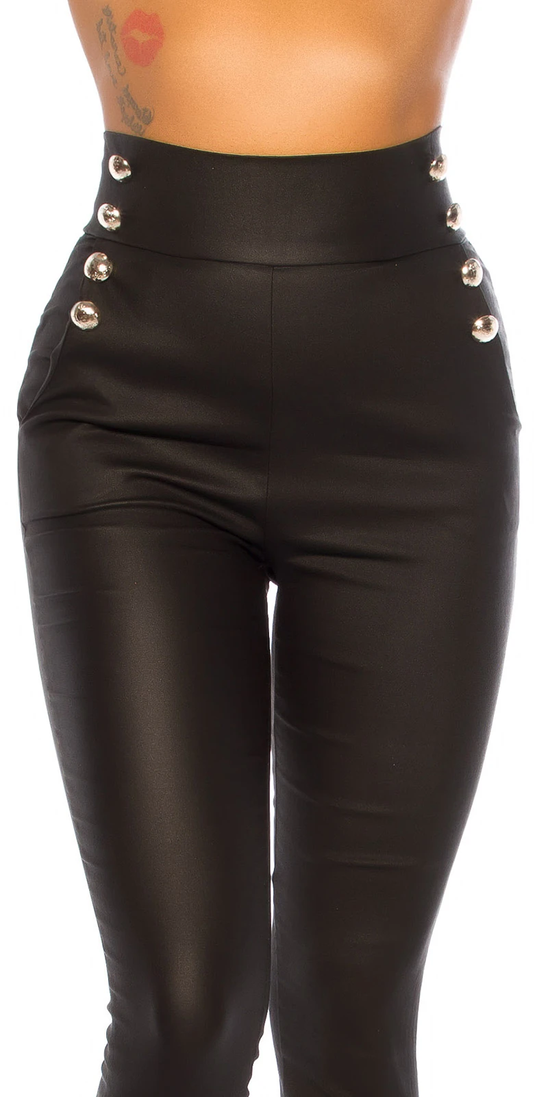 Business High Waist Hose mit XL Deko Knöpfe und Glanz-Effekt Business High Waist Hose mit XL Deko Knöpfe und Glanz-Effekt