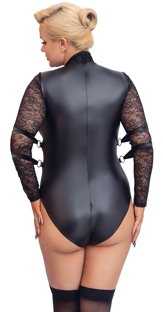 Cottelli Mattlock Langarm-Body mit Spitzenärmeln und verführerischen Details