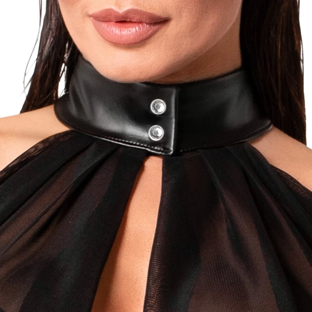 Noir Bolero Luftiges Transparent-Top im Cape-Style: Asymmetrisch, Schulterfrei mit Neckholder, Feiner Stretchtüll