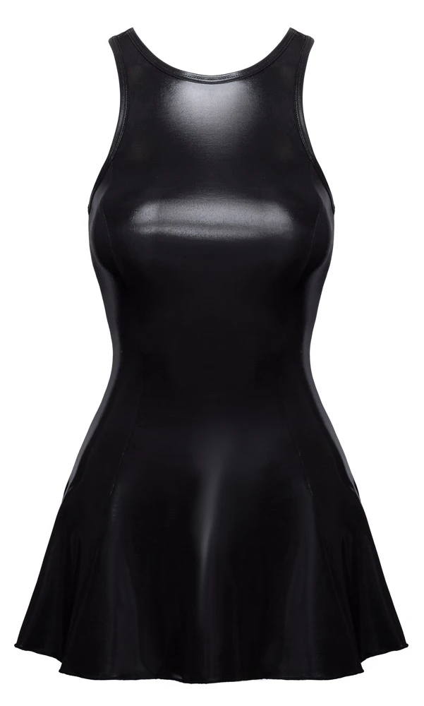 Kiniky Minikleid mit Ringerrücken und ausgestelltem schwingendem Rock aus elastischem glänzendem Wetlook in Schwarz von Cottelli PARTY