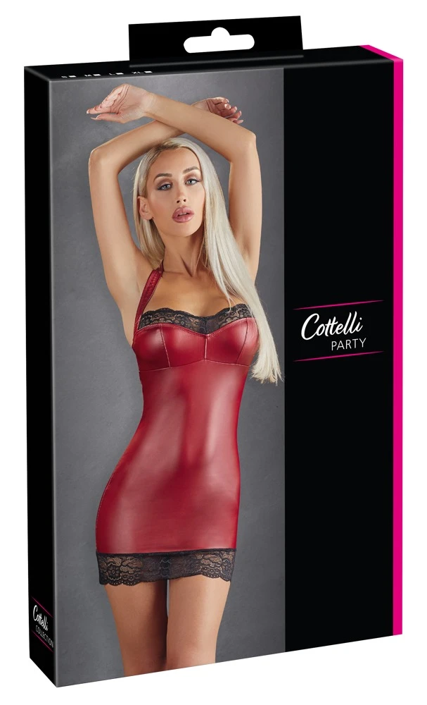 Cottelli PARTY Neckholder Minikleid Zweifarbig mit Spitze und Wetlook Herz Ausschnitt