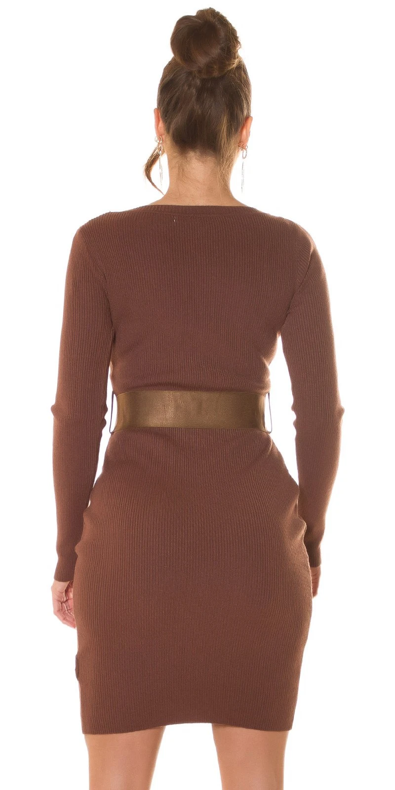 Casual Langarm Rippstrick Minikleid mit Gürtel Casual Langarm Rippstrick Minikleid mit Gürtel