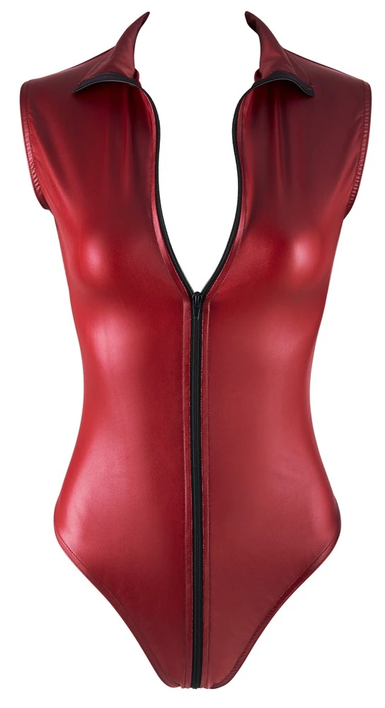 Cottelli PARTY Wetlook Body mit Zip 2-Wege-Zip vom Kragen bis über den Po Einteiler