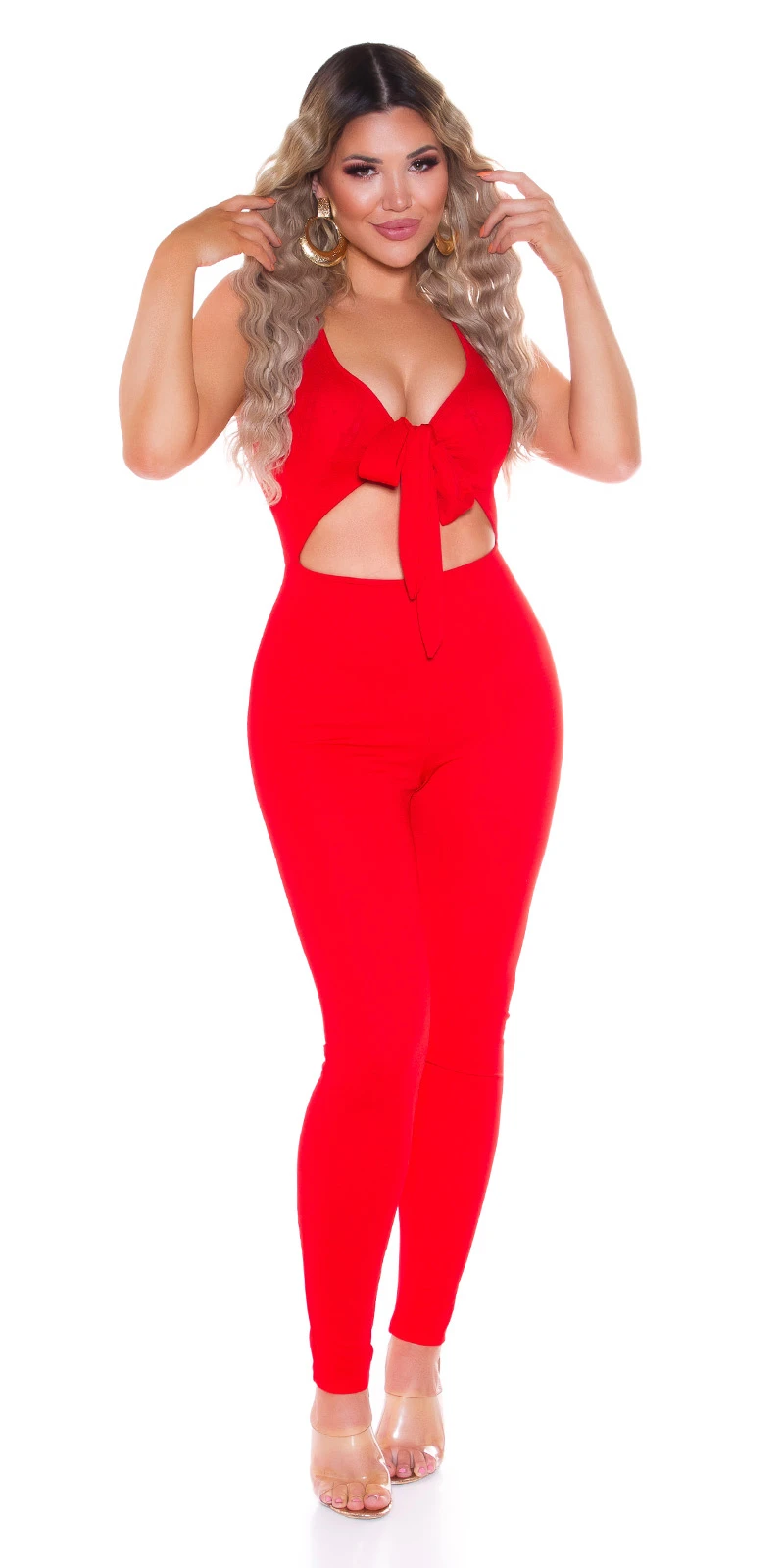 Hot V-Neck Maxi Overall ärmellos mit Cutout und Schleife
