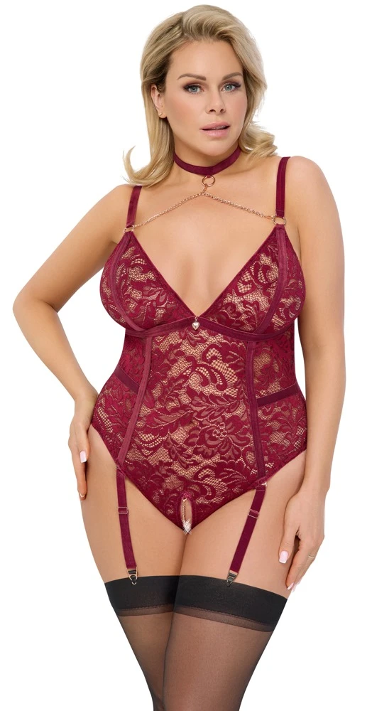 Verführerischer Cottelli CURVES Straps-Body ouvert: Spitze, Samt und Sex-Appeal vereint für unvergessliche Momente!