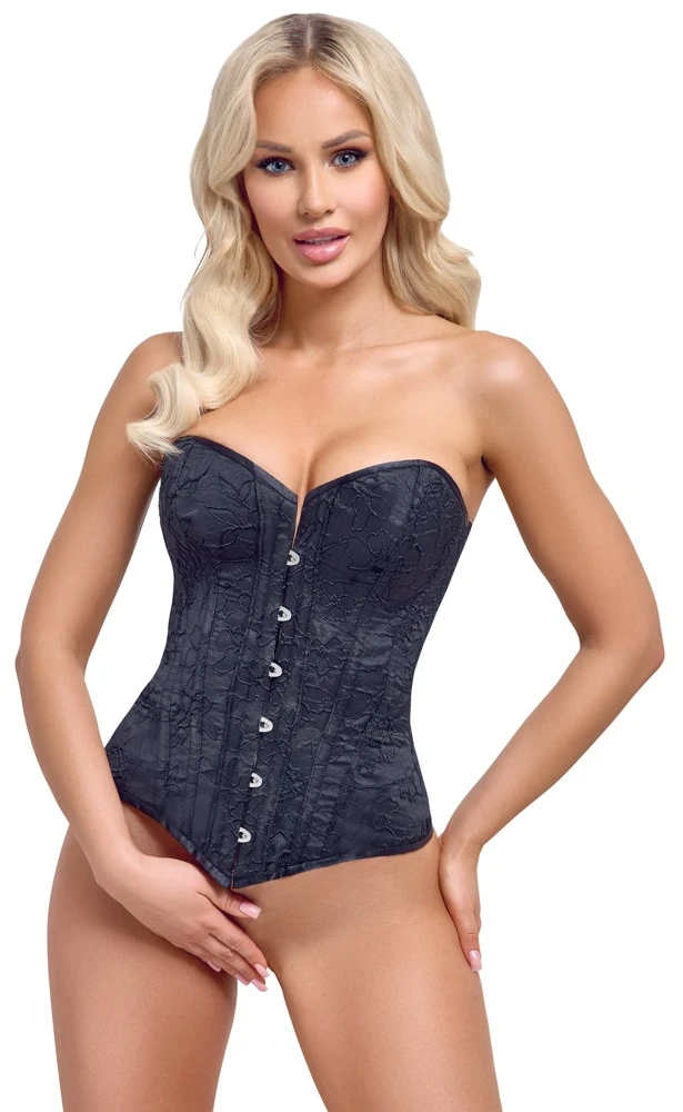 Cottelli Stoff Corsage, Elegante trägerlose Vollbrust-Corsage in seidigem Schwarz Perfekte Silhouette, Haken & Ösen und Schnürung