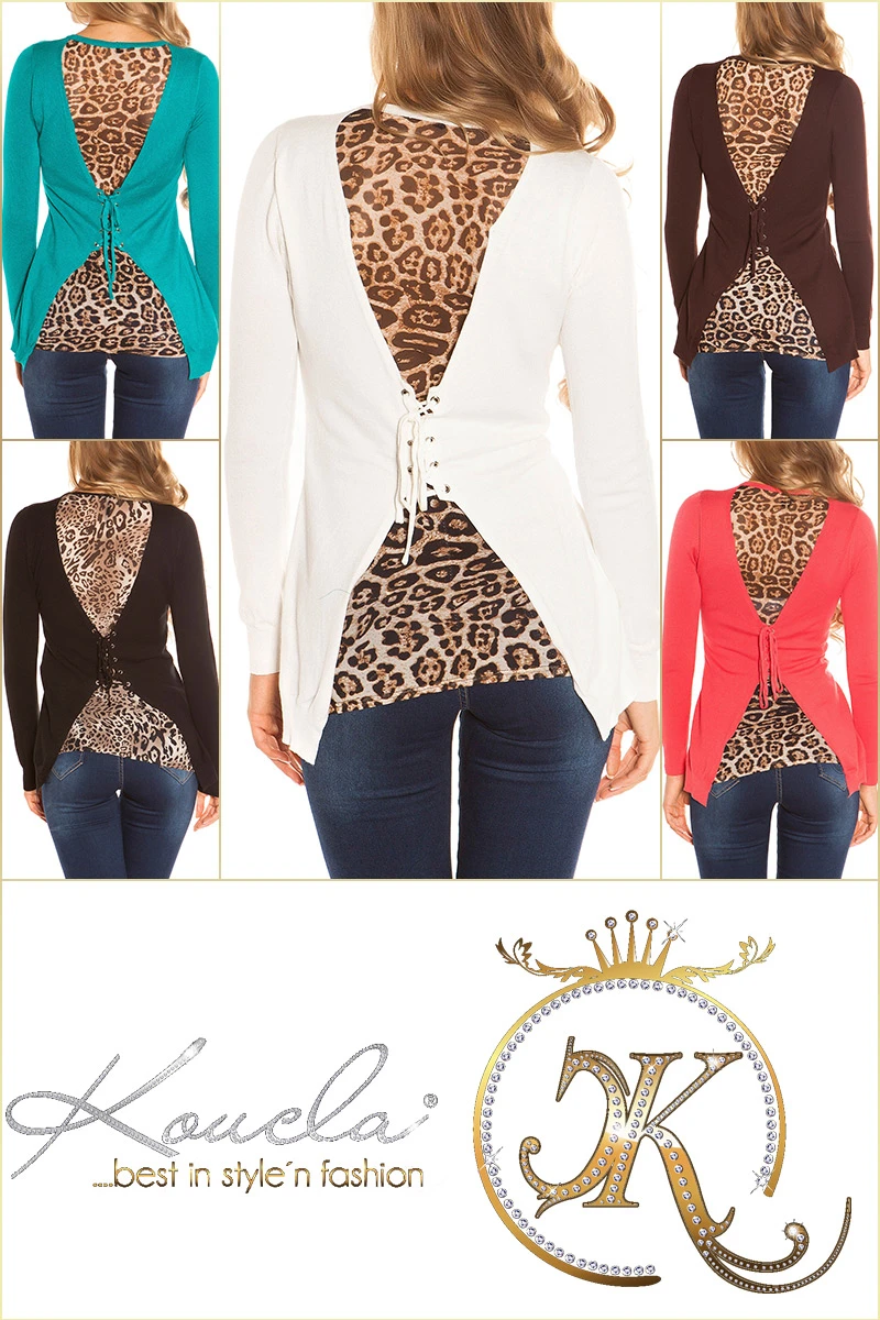 Extravaganter Strick-Cardigan mit Leo-Rücken-Einsatz Extravaganter Strick-Cardigan mit Leo-Rücken-Einsatz