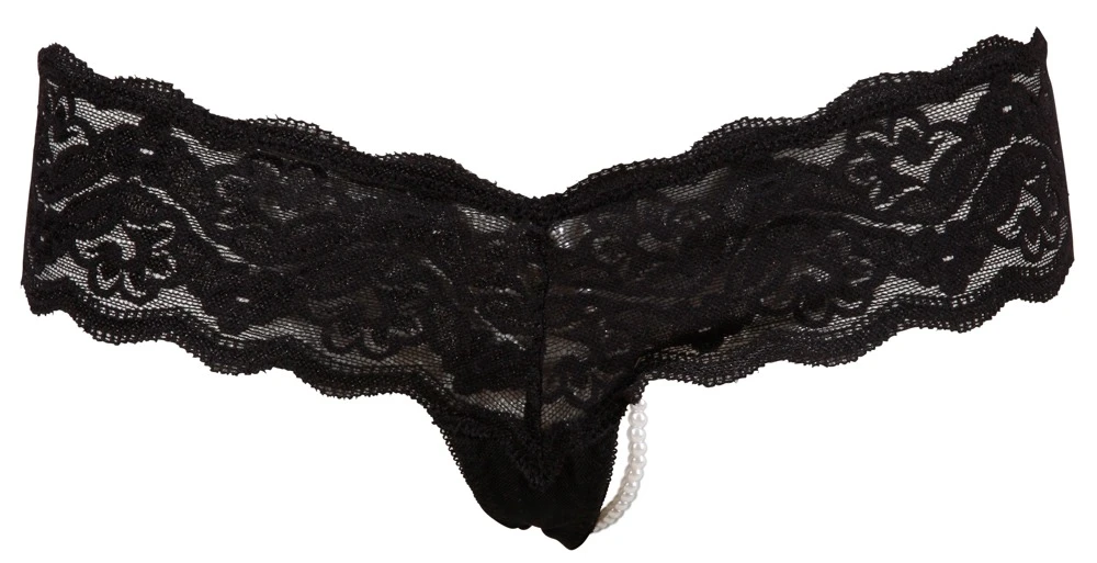 Cottelli LINGERIE zarter floraler Spitze String eingenähter Perlenkette