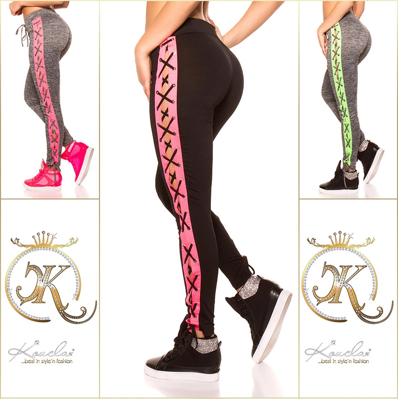 Sporty Workout Jersey Leggings mit seitlichem Kontrast und Schnürung Sporty Workout Jersey Leggings mit seitlichem Kontrast und Schnürung