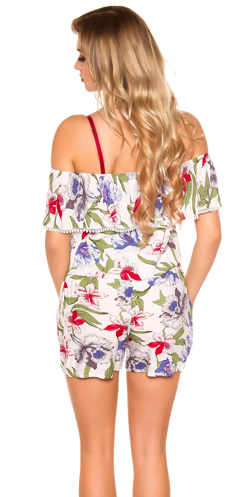 Off Shoulder Playsuit Volant Flower Print Hotpants Carmen Overall