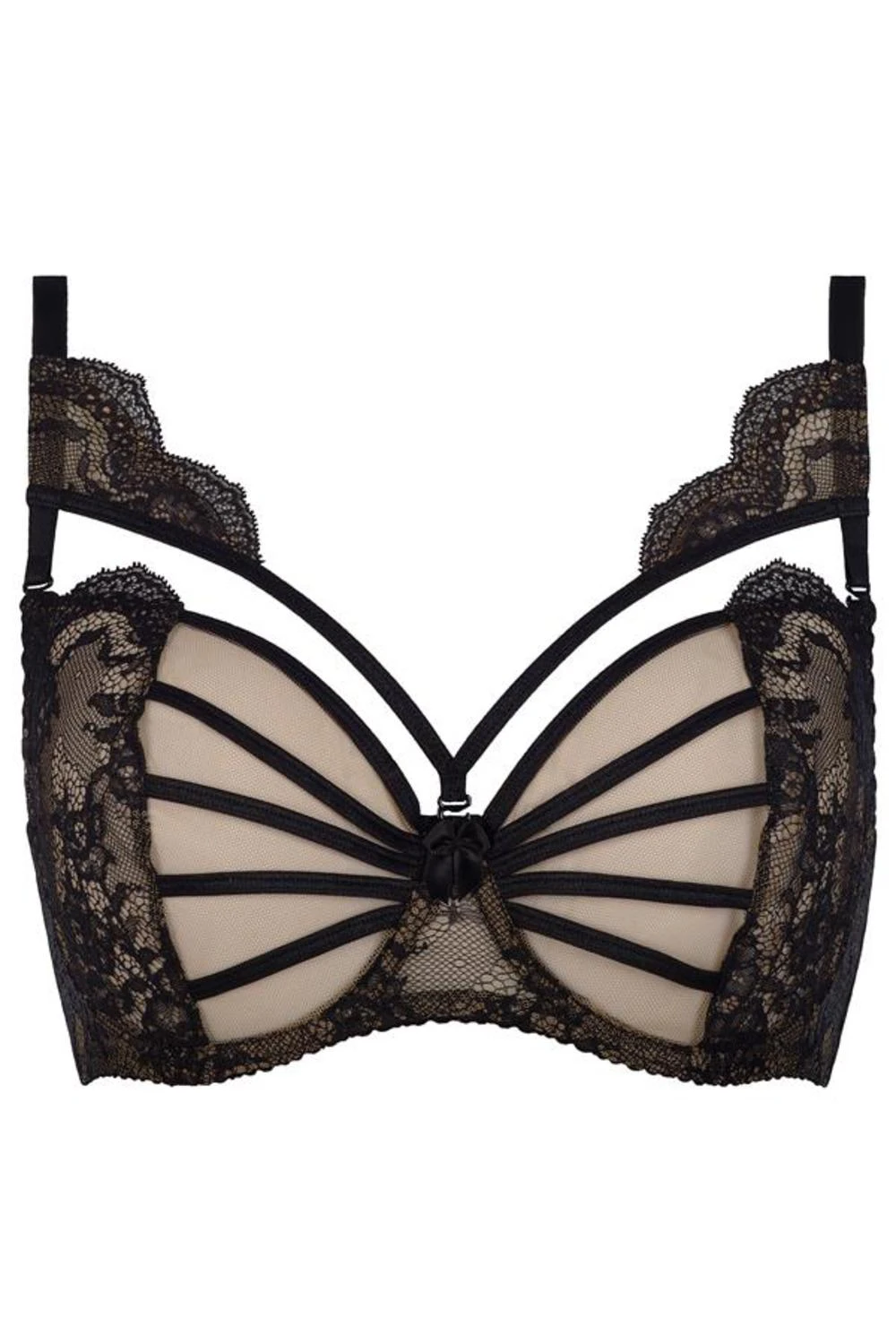 Axami Dessous weicher Hebe-Bügel Soft BH tiefen raffinierten Ausschnitt Tüll in schwarz/beige