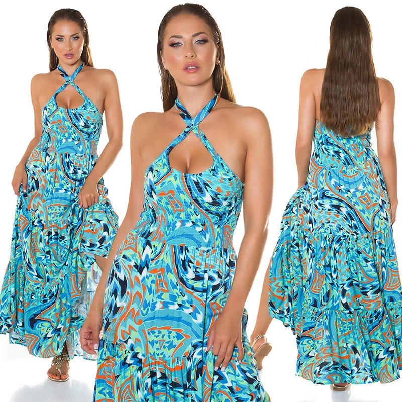 Coloured Maxi Neckholder Viskose Kleid mit Cutout