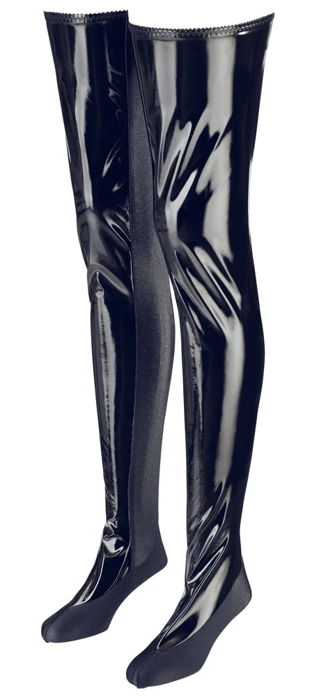 Bettstiefel von Black Level im schwarzen Lackglanz. Mit Stretch-Einsätzen an Fuß und Bein-Innenseiten sowie Gummizugbündchen für perfekten Sitz.