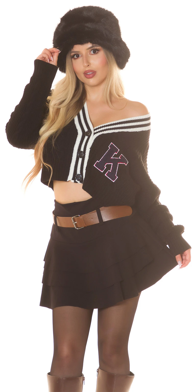 Oversize Strickjacke Crop Grobstrick Cardigan Bauchfrei im College Style mit V-Neck und Knopfleiste Open Front Sweater Oversize Strickjacke Crop Grobstrick Cardigan Bauchfrei im College Style mit V-Neck und Knopfleiste Open Front Sweater