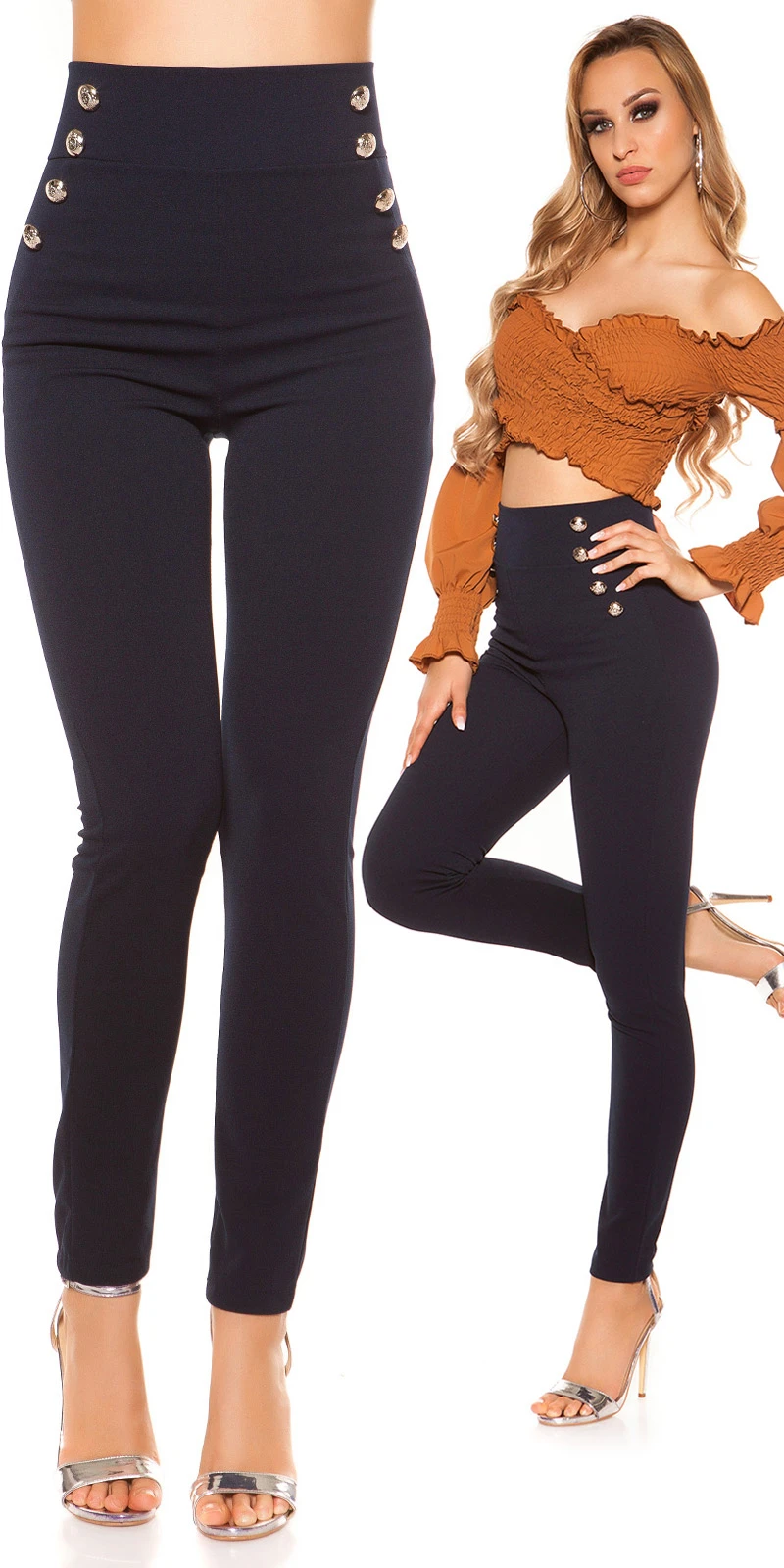 Business High Waist Leggings Stoff Hose mit Marine Effekt Business High Waist Leggings Stoff Hose mit Marine Effekt