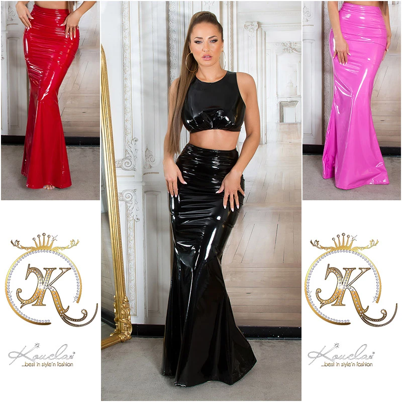 Glossy Latex Look Maxi Rock im High Waist-Style Glossy Latex Look Maxi Rock im High Waist-Style