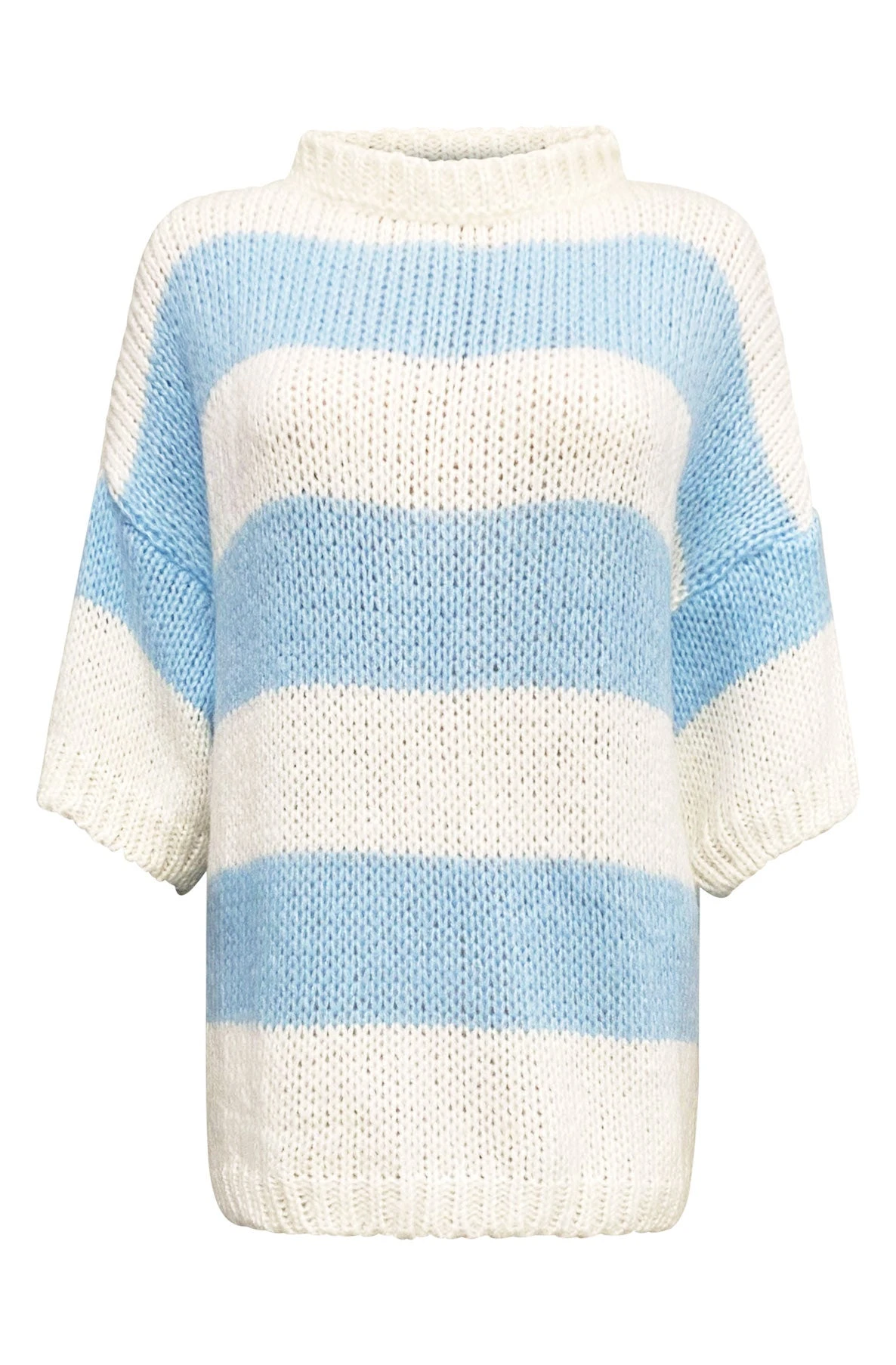 Striped Woll Strick Kurzarm Oversize Pullover