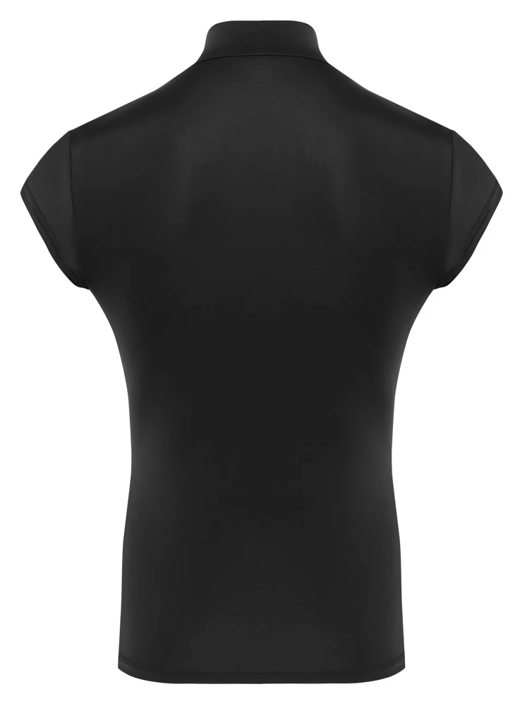 Herren Shirt Figurbetonendes Shirt aus weicher Mikrofaser mit transparenten Streifen-Einsätzen, Stehkragen und Reißverschluss