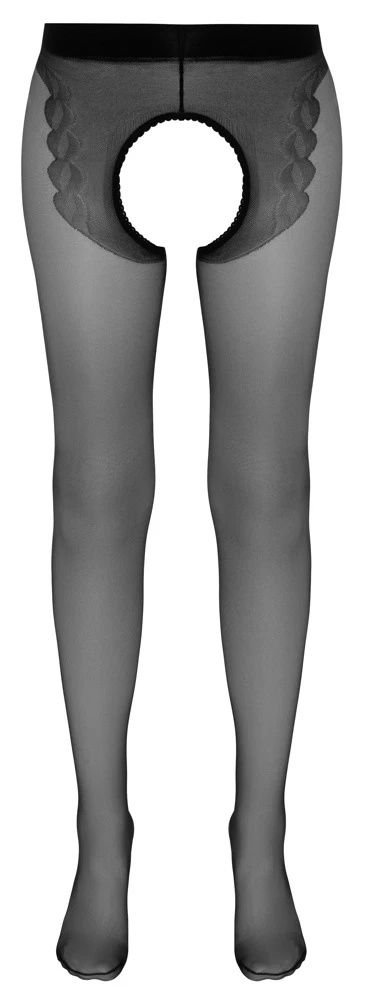Cottelli Raffinierte Verführung: Seidige Straps-Strumpfhose mit roter Ziernaht und offenem Schritt