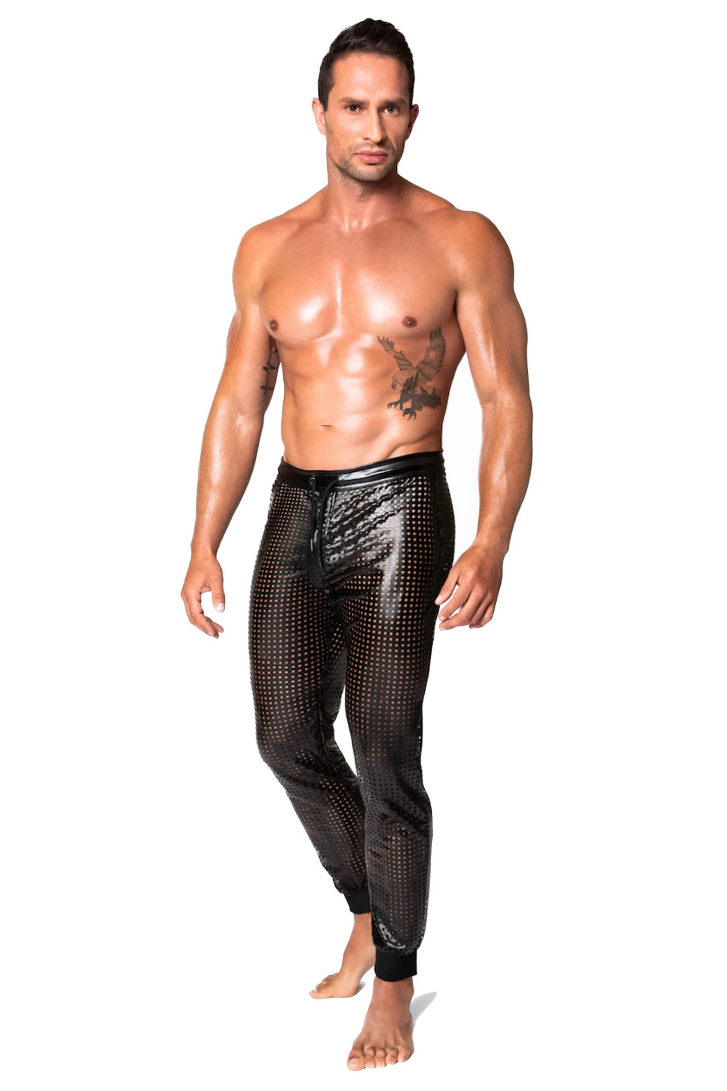 Stylische Noir Power Wetlook-Hose: Atmungsaktives Design, elastische Schnürung und Reißverschluss für den perfekten Auftrittlange Hose H078