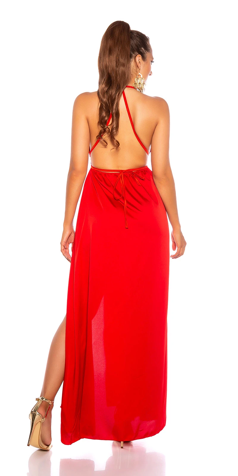 Rückenfreies Satin-Maxikleid mit sexy V-Neck und Wickel-Effekt Rückenfreies Satin-Maxikleid mit sexy V-Neck und Wickel-Effekt