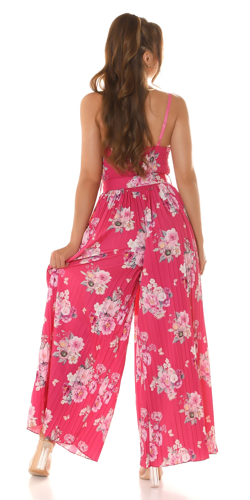 Flower Printed Plissee Extreme Marlene Jumpsuit Overall mit Gürtel Flower Printed Plissee Extreme Marlene Jumpsuit Overall mit Gürtel