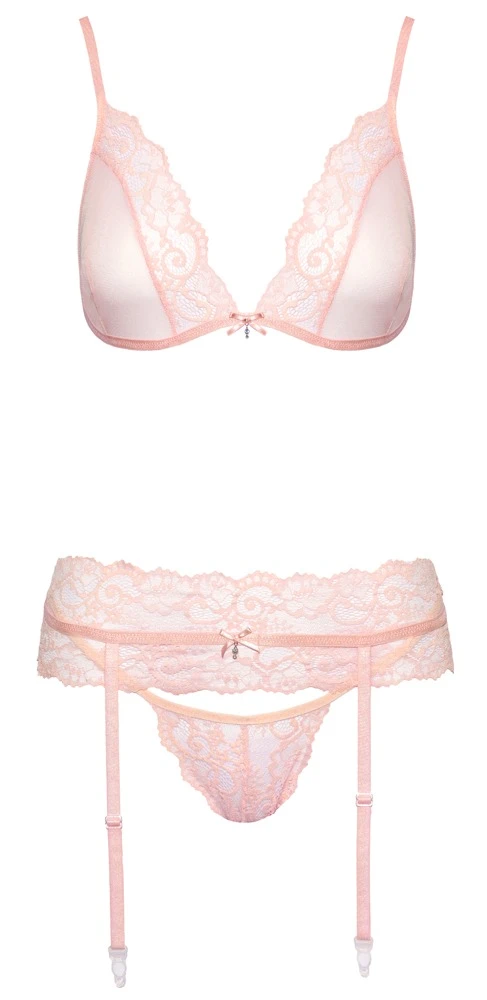 kissable BH Strapsset, Lingerie Set mit Soft-BH, Strapsgurt & String, Effektspitze im Mix mit Powernet