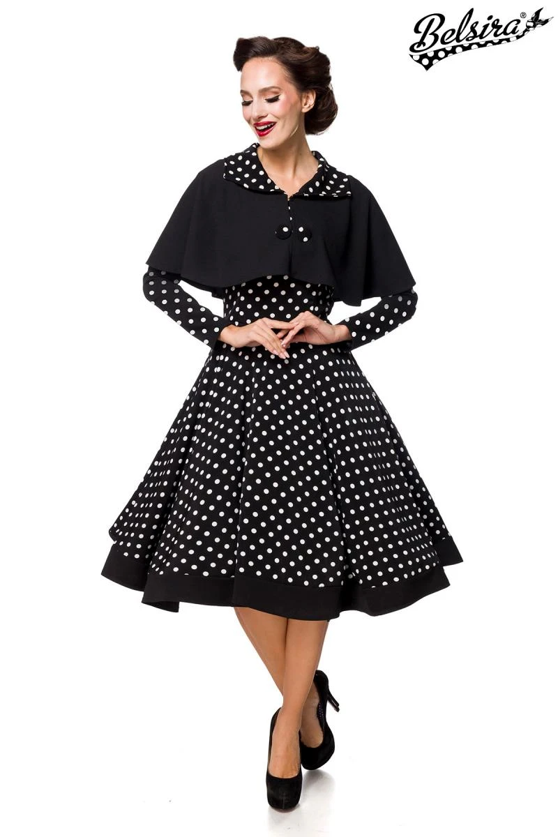 Damen Retro Swing Midi Kleid mit Cape Damen Retro Swing Midi Kleid mit Cape
