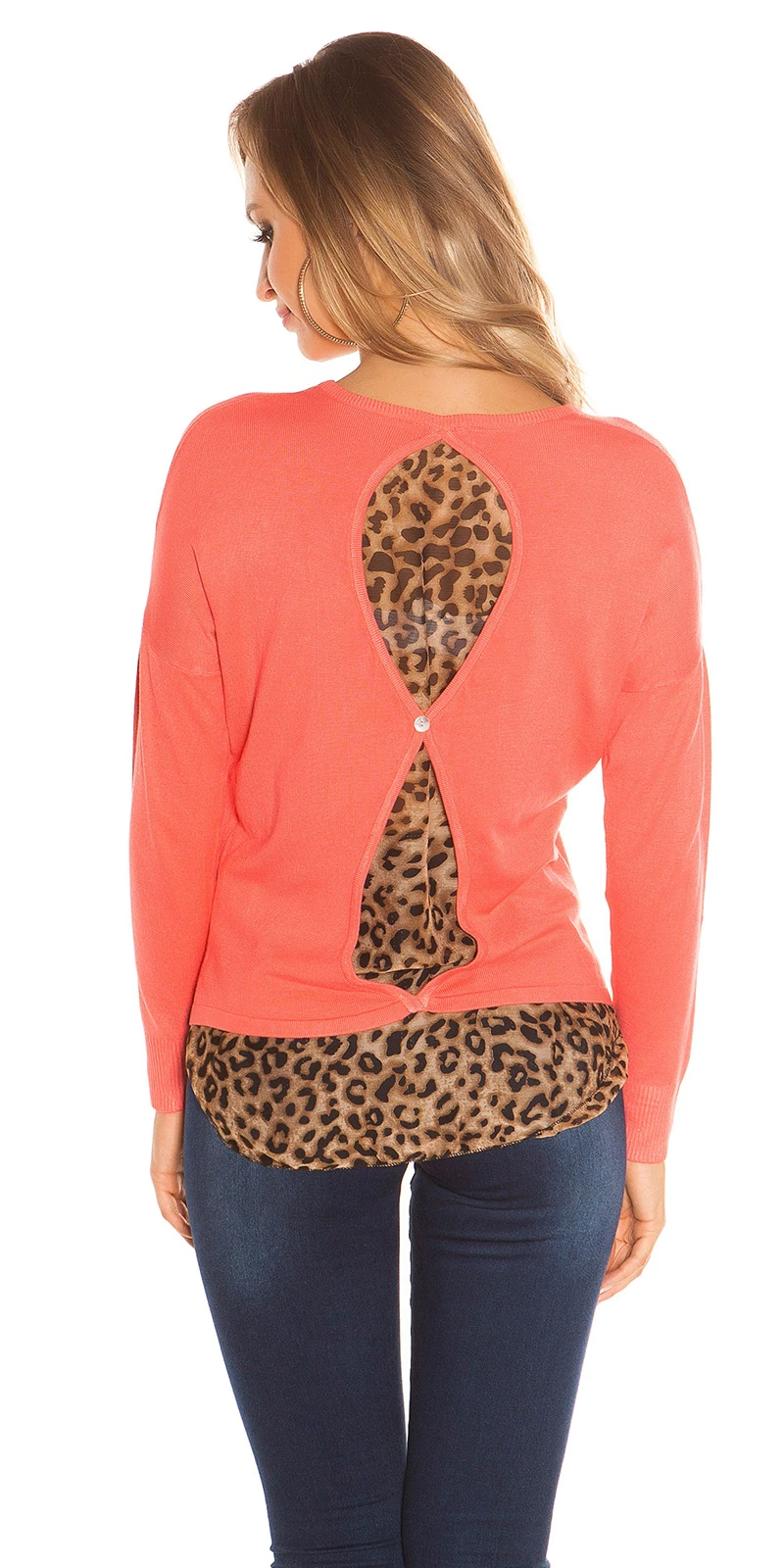 Chic High-/Low Pullover mit Leo-Einsatz Chic High-/Low Pullover mit Leo-Einsatz