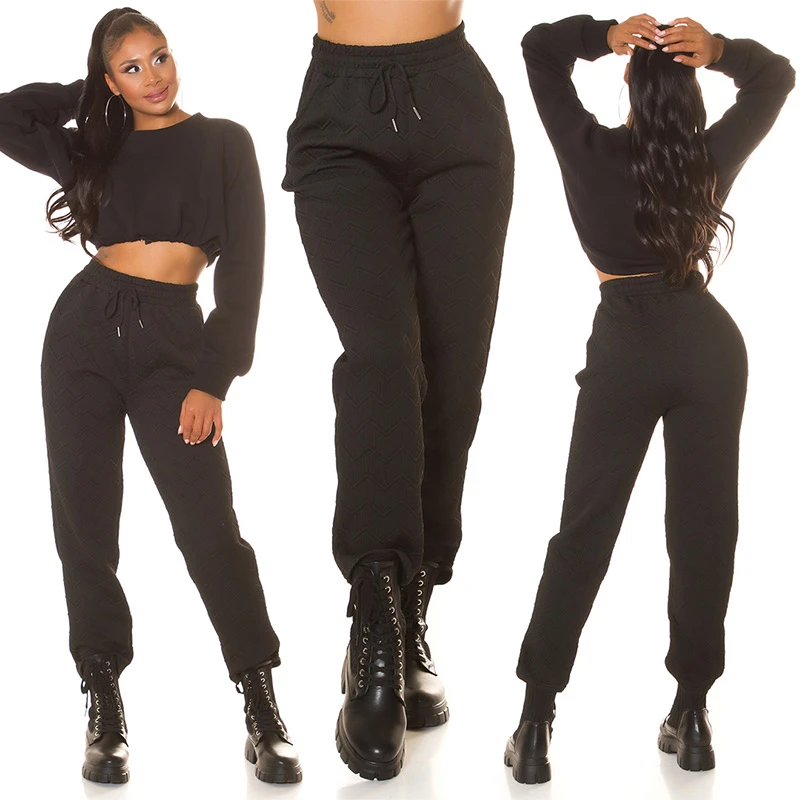 Damen High Waist Hose Pumphose Jogger ZickZack-Muster Jogginghose Sweathose Damen High Waist Hose Pumphose Jogger ZickZack-Muster Jogginghose Sweathose