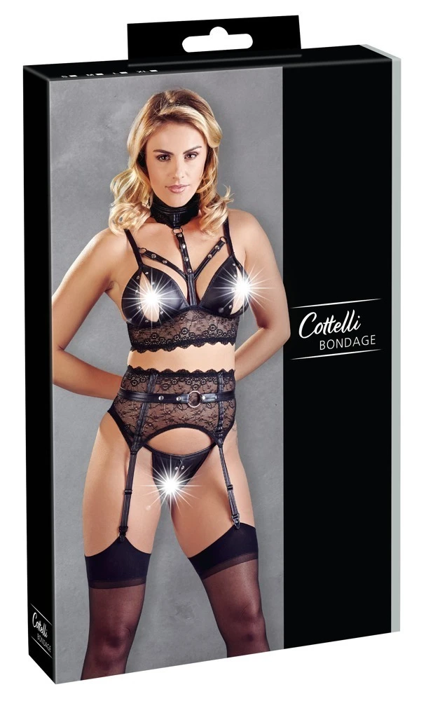 Cotteli Dreiteiliges Spitzen-Set mit Matt-Look und Nieten