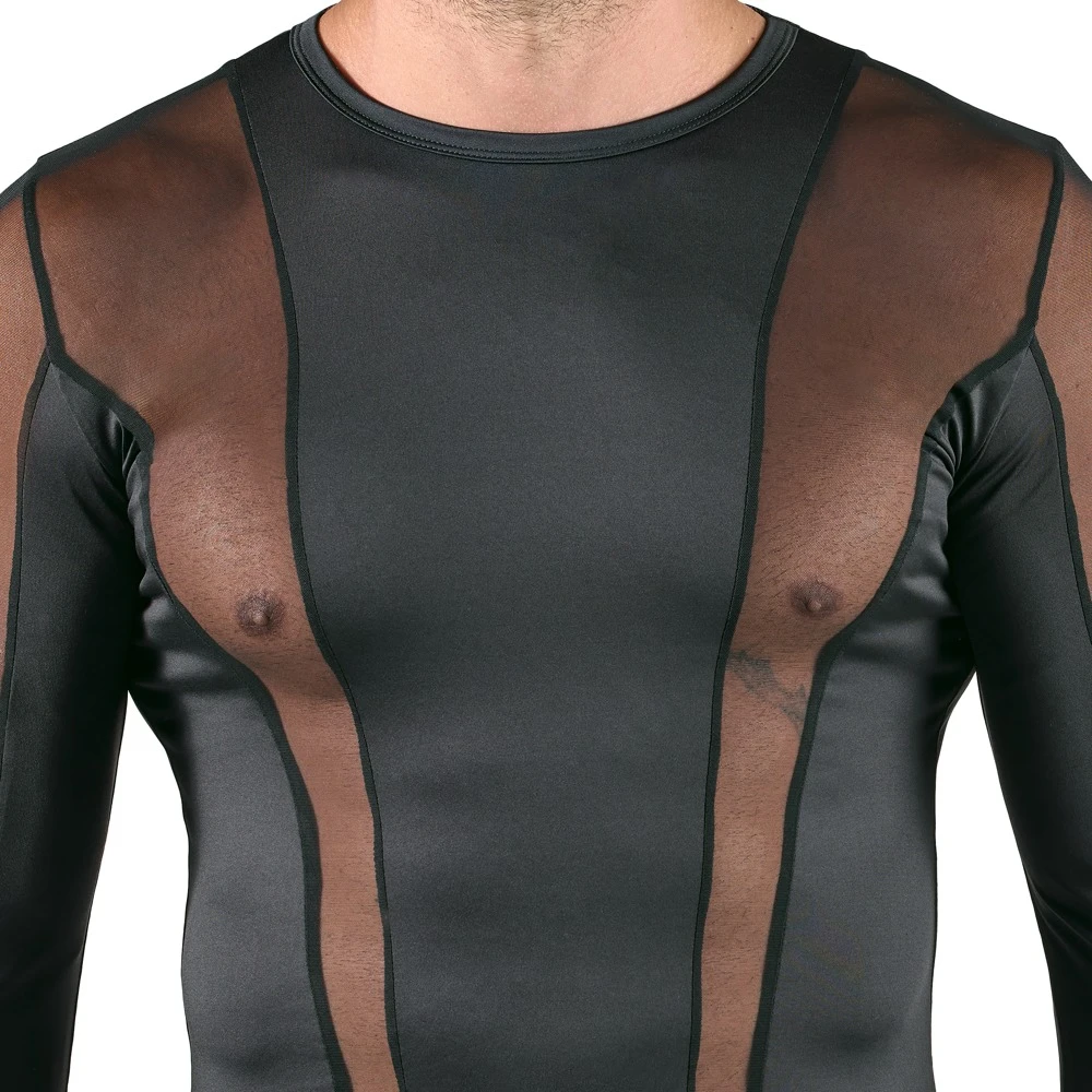 Svenjoyment Longsleeve mit transparentem Netz - körpernahes Shirt im stylischen Mesh-Mix für maximalen Komfort