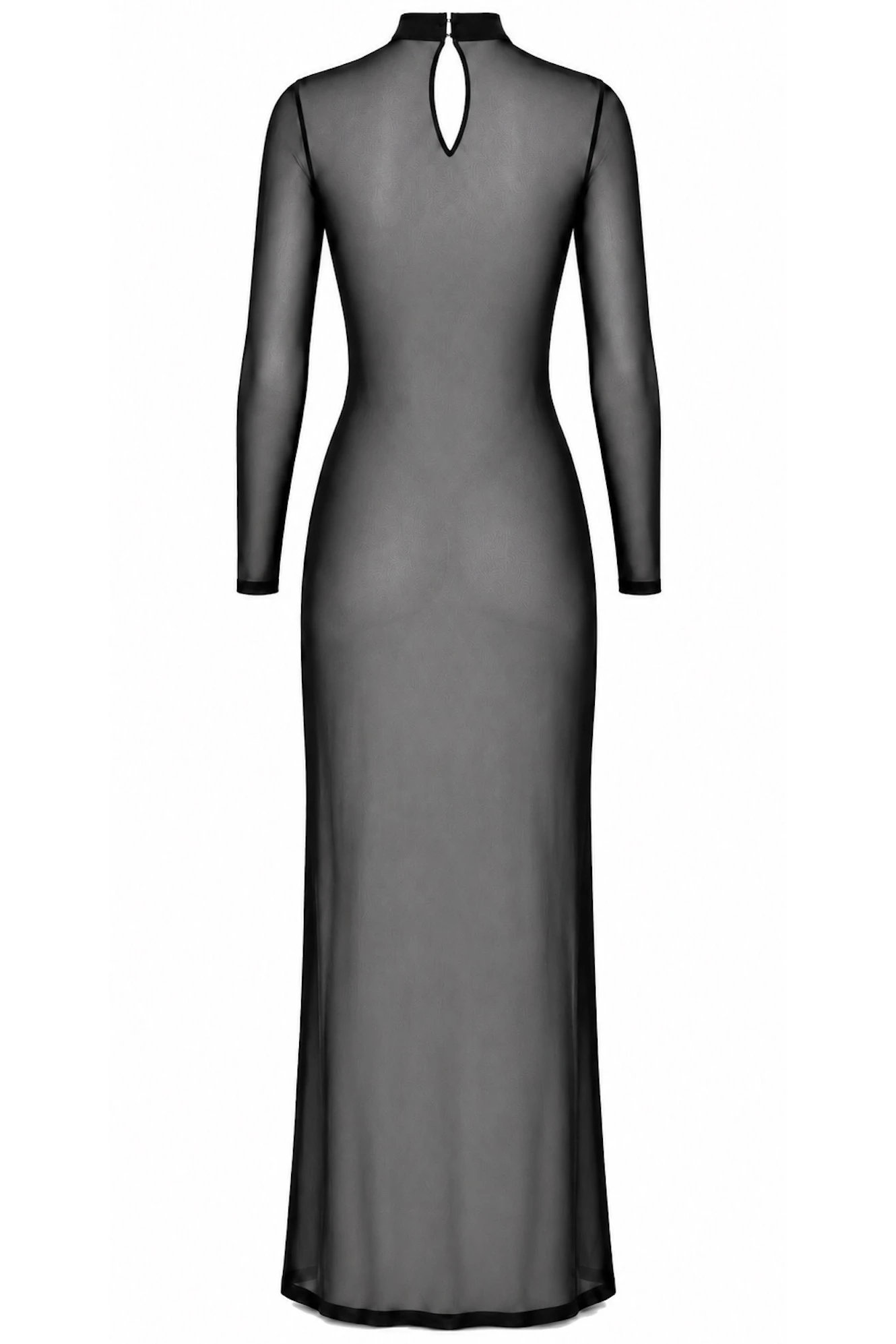 Maxikleid aus transparentem Tüll - Noir Handmade F410 Do Not Disturb - sexy in Schwarz mit durchgehender Schnürung und Stehkragen