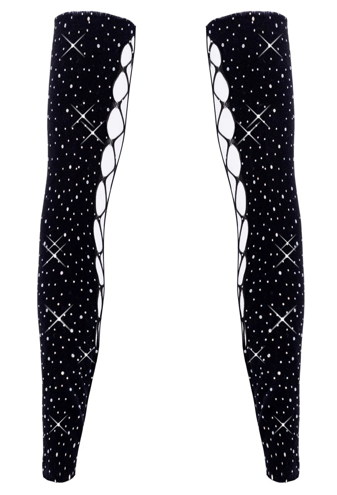 Cottelli ACCESSOIRES hochelastische schwarze Armstulpen in verführerischer Schnür-Optik mit funkelnden Glitzersteinchen, weich anschmiegsam für hohen Tragekomfort und aufregende Akzente