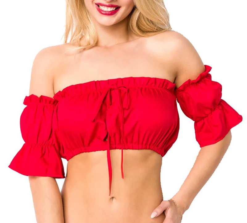 Bauchfreies Carmentop mit Puffärmeln