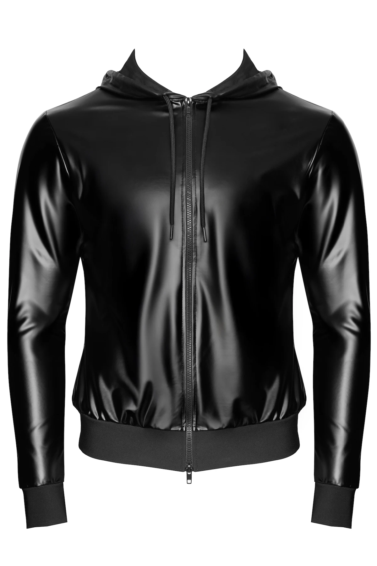 Herren Kapuzen Jacke H086 aus Powerwetlook mit betont maskuliner Silhouette, glatter Oberfläche, Kapuze und Frontzip für einen aufregend modernen Style