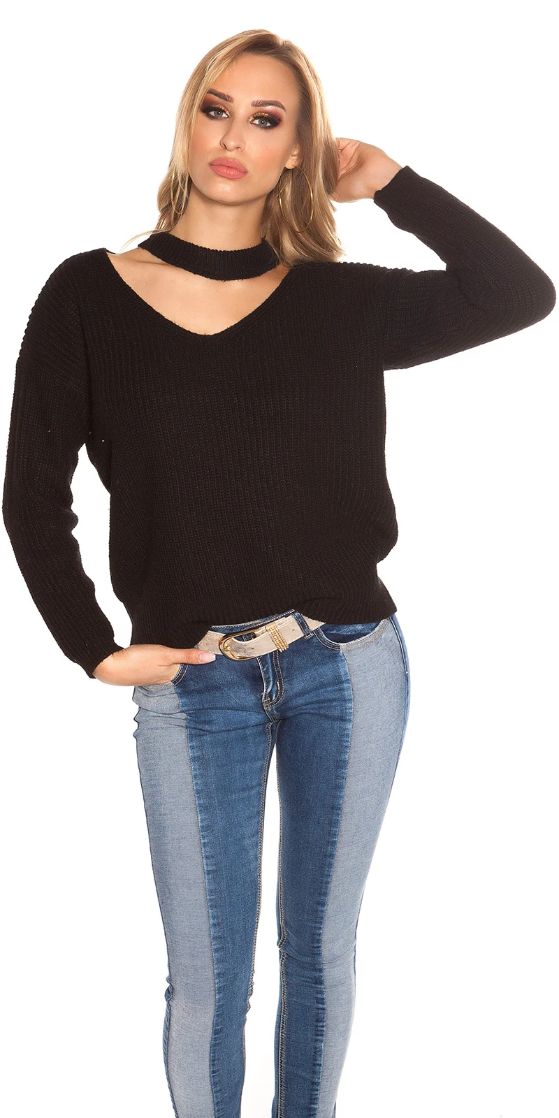 Stylo Strick Jumper Pullover mit Halsband-Effekt Stylo Strick Jumper Pullover mit Halsband-Effekt
