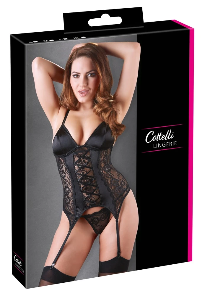 Cottelli LINGERIE Edel Strapshemd offen und String aus Spitze und Stretchsatin Cottelli LINGERIE Edel Strapshemd offen und String aus Spitze und Stretchsatin