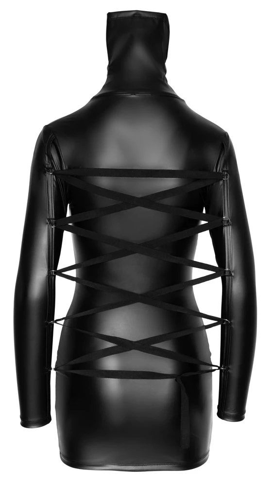 Cottelli BONDAGE Elastisches Langarm-Kleid in enger figurnaher Schnittführung im schwarzen edlen Mattlook