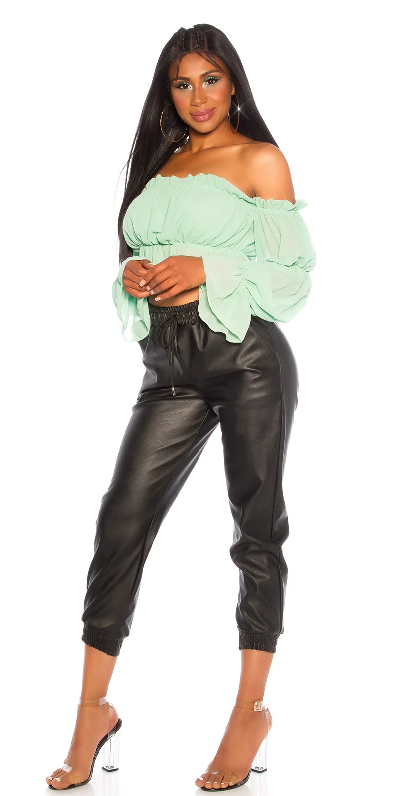 Stylische Leder Look Jogger im High Waist-Style Stylische Leder Look Jogger im High Waist-Style