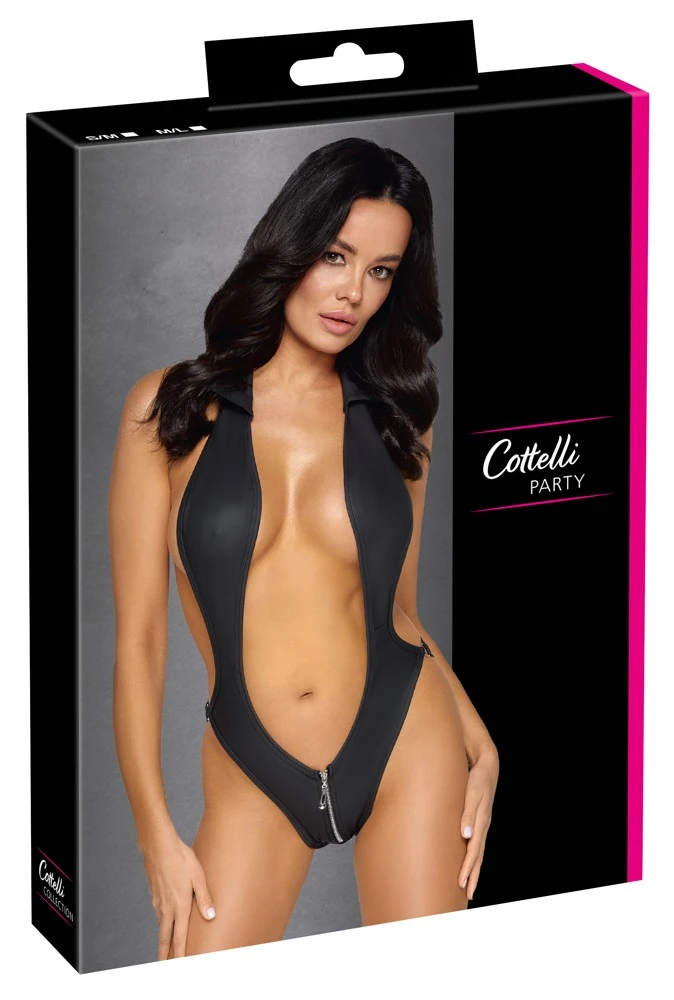 Cottelli PARTY Body im edlen Mattlook mit Kragen, Reißverschluss über dem Venushügel