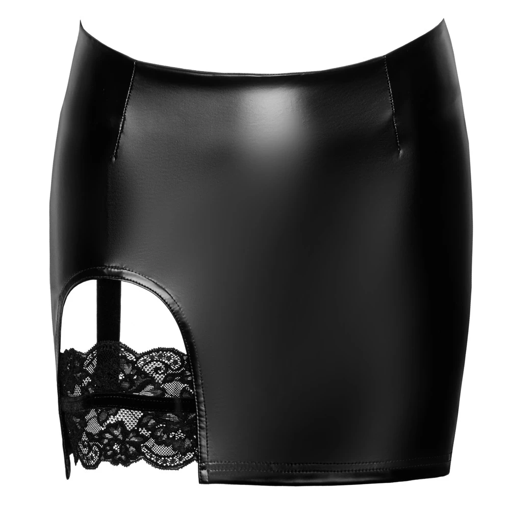 Noir Minirock im Powerwetlook mit Straps & Spitzen- Strumpfband Straps Rock, Clubwear Minirock Noir Minirock im Powerwetlook mit Straps & Spitzen- Strumpfband Straps Rock, Clubwear Minirock
