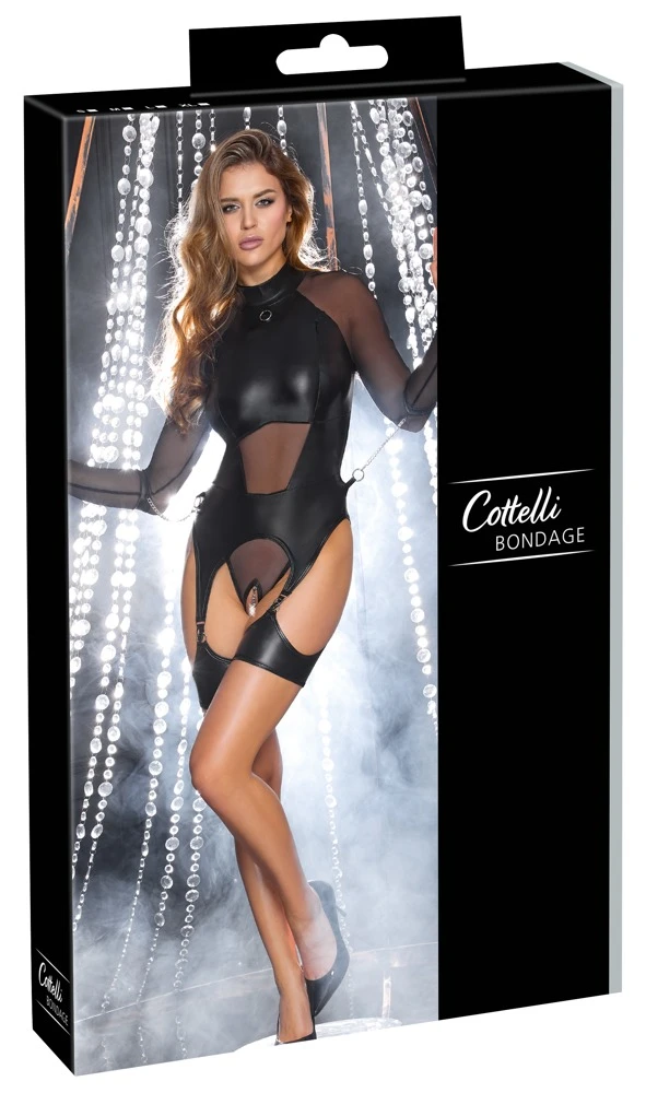 Cottelli BONDAGE präsentiert: Stilvoller Straps-Body mit Reißverschlüssen, stimulierender Schritt-Kette und soften Handfesseln
