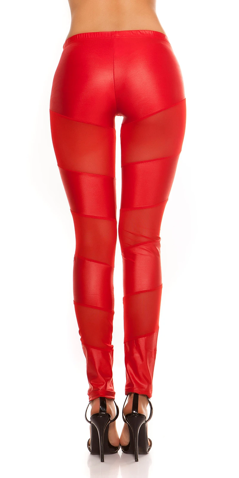 Heiße Leggings im Wet-Look mit Tüll-Einsätze