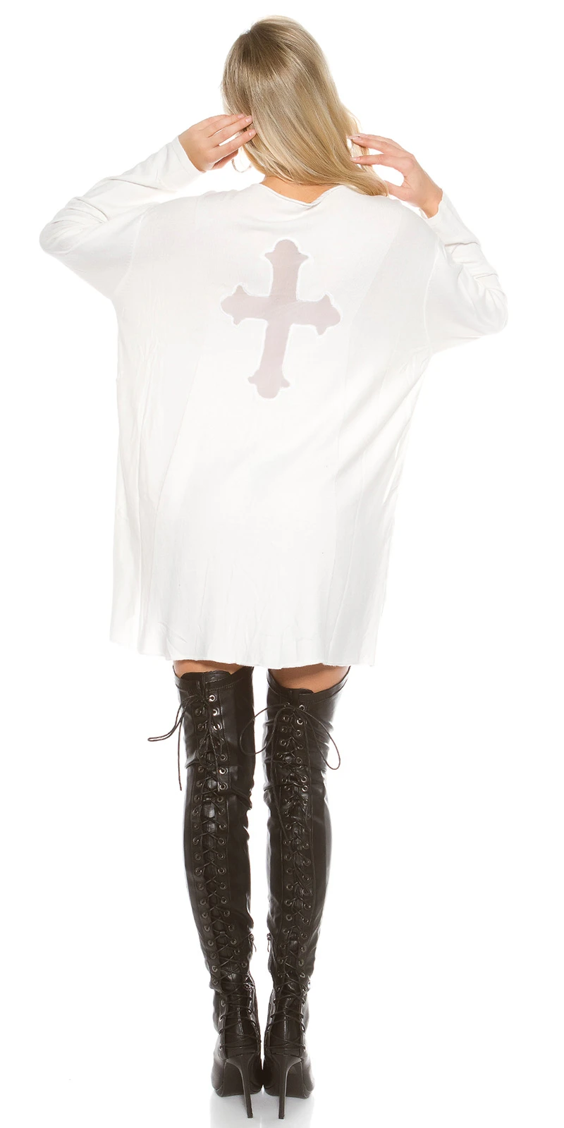 Stylo Long Pullover Oversized mit Mesh Kreuz Stylo Long Pullover Oversized mit Mesh Kreuz