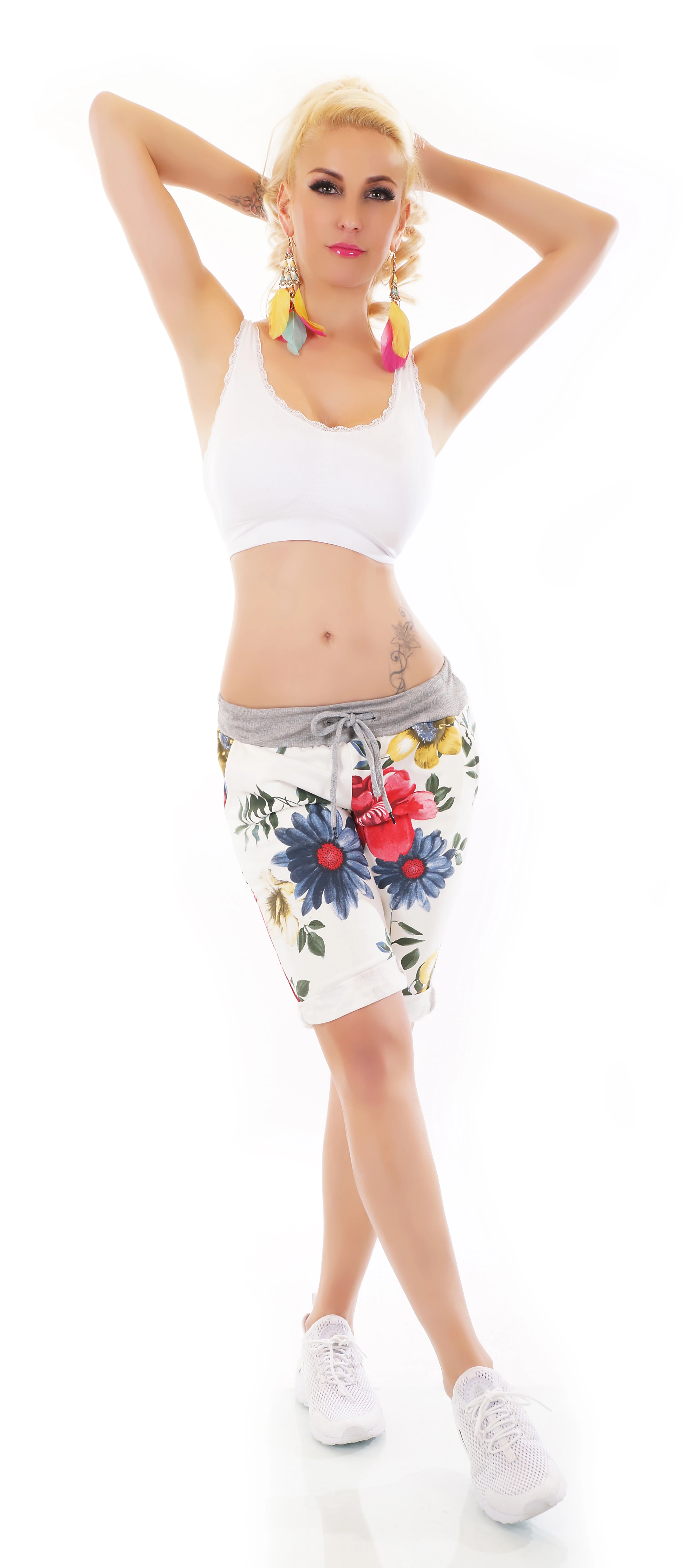 Flower Printed Bermuda Kurze Hose Cotton Shorts