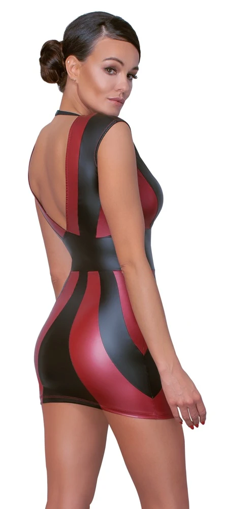 Cottelli PARTY Kleid rot/schwarz mit Streifen Minikleid Mattlook tiefer V-Ausschnitt