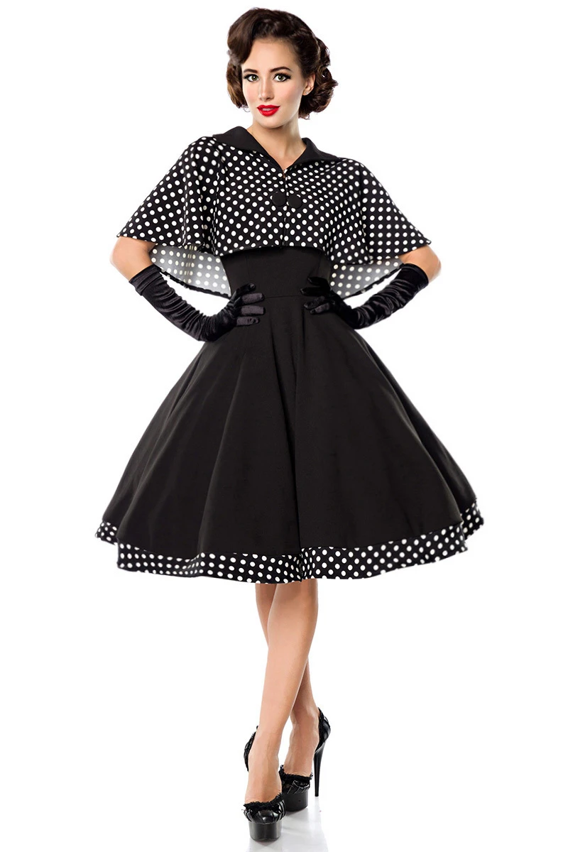 Belsira Swing-Kleid mit Cape mit Kragen und Knöpfen