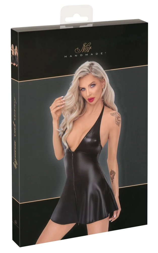 Rückenfreies Kleid im edlen Material-Mix, Oberteil in Schlangenhaut-Optik, Rockteil im Powerwetlook