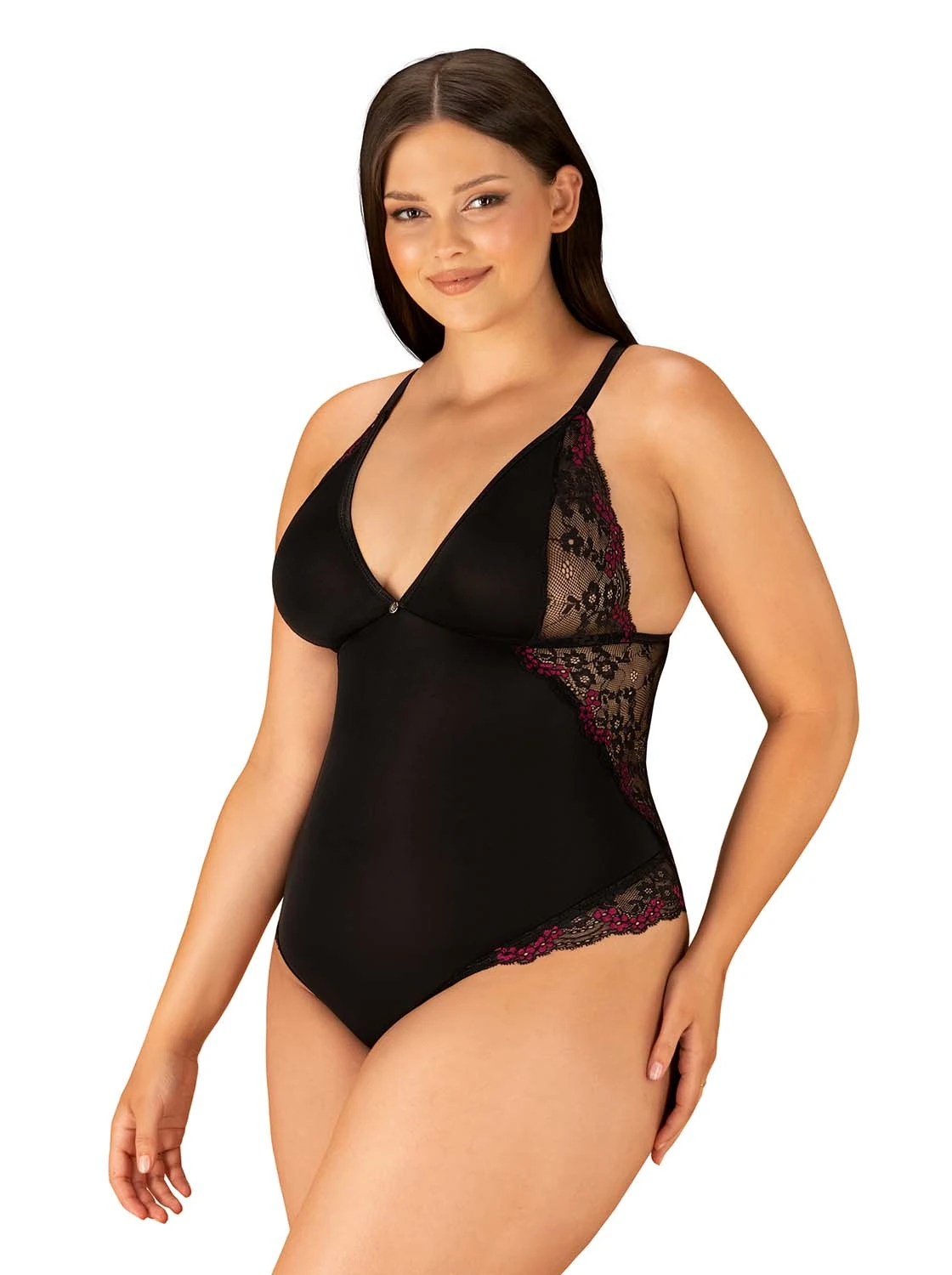 Romantischer bequemer Teddy mit Spitze und Schmuckanhänger von Obsessive